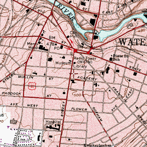 Topographic Map of WRVJ-FM (Watertown), NY