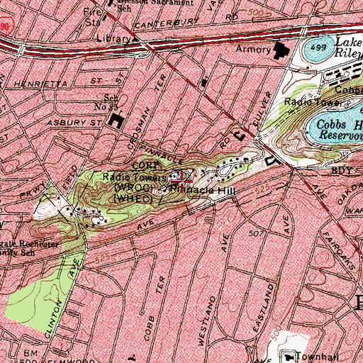 Topographic Map of WROC-TV (Rochester), NY