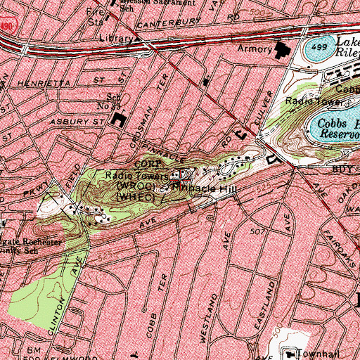 Topographic Map of WUHF-TV (Rochester), NY