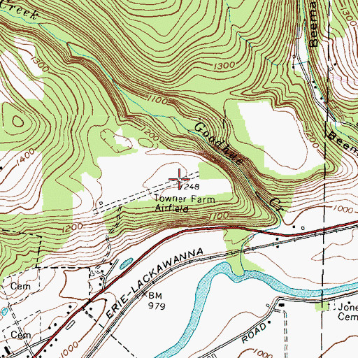 Topographic Map of Towner Farm Airport, NY