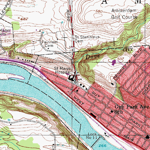 Topographic Map of Saint Marys Hospital Elevated Heliport, NY