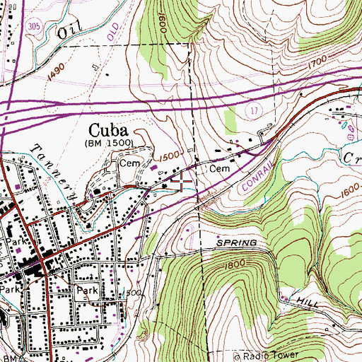 Topographic Map of Cuba Memorial Hospital Heliport, NY