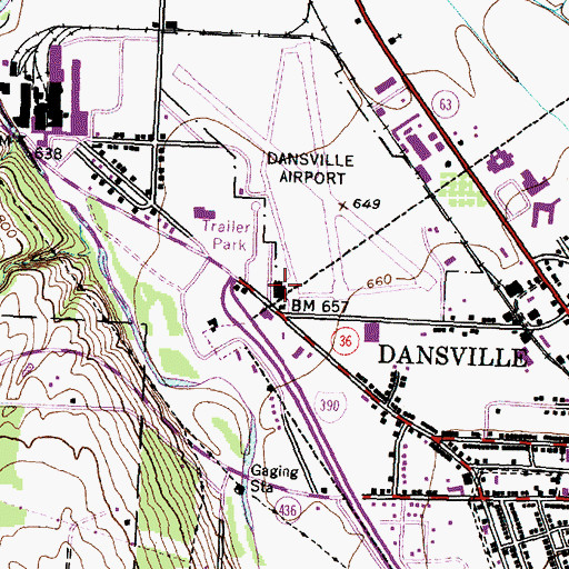 Topographic Map of Dansville Municipal Airport, NY