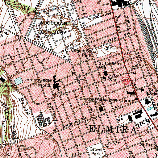 Topographic Map of Arnot Ogden Hospital Heliport, NY