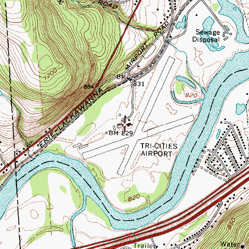 Topographic Map of Tri-Cities Airport, NY