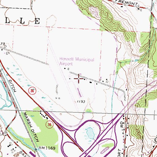 Topographic Map of Hornell Municipal Airport, NY