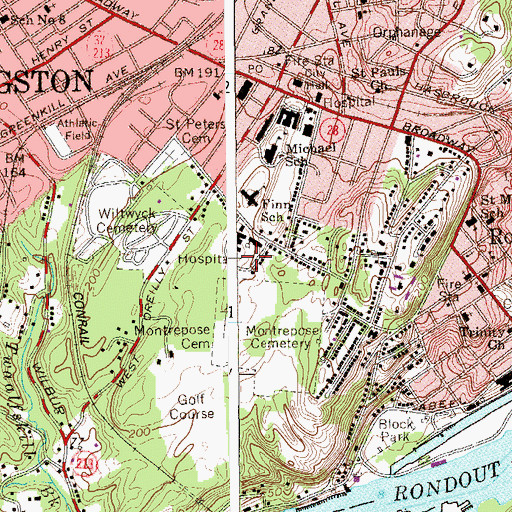 Topographic Map of Benedictine Hospital Heliport, NY