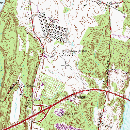 Topographic Map of Kingston-Ulster Airport, NY