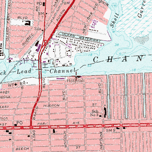 Topographic Map of Long Beach Memorial Hospital Heliport, NY
