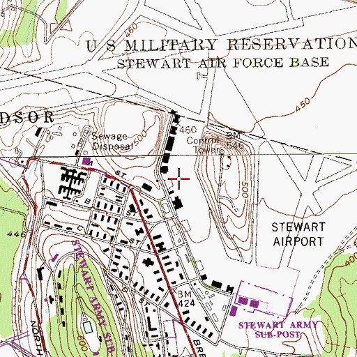 Topographic Map of Stewart International Airport, NY