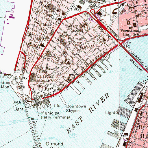 Topographic Map of 111 Wall Street Heliport, NY