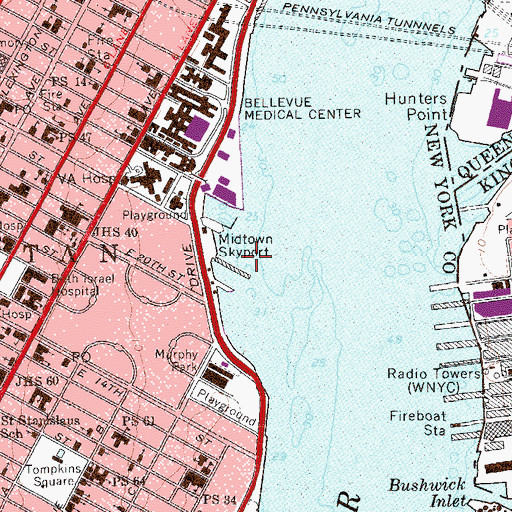 Topographic Map of New York Skyports Incorporated Seaplane Base, NY