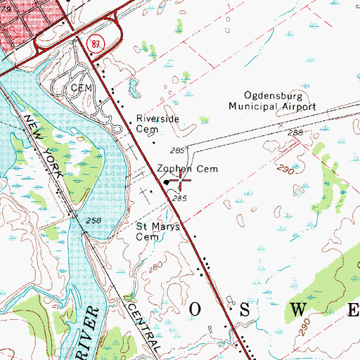 Topographic Map of Ogdensburg International Airport, NY
