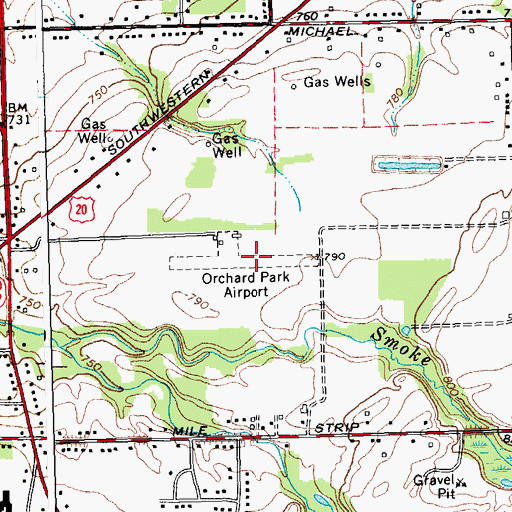 Topographic Map of Orchard Park Airport (historical), NY