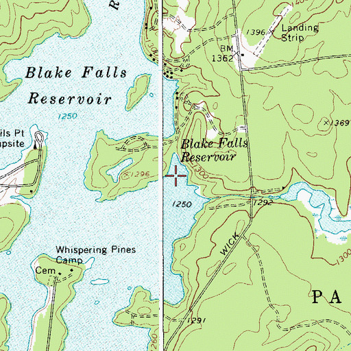 Topographic Map of Blake Falls Airport (historical), NY
