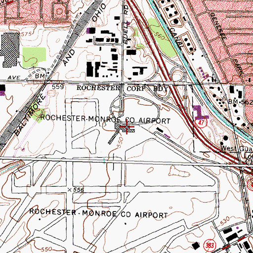 Topographic Map of Greater Rochester International Airport, NY