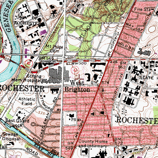 Topographic Map of Strong Memorial Hospital Heliport, NY