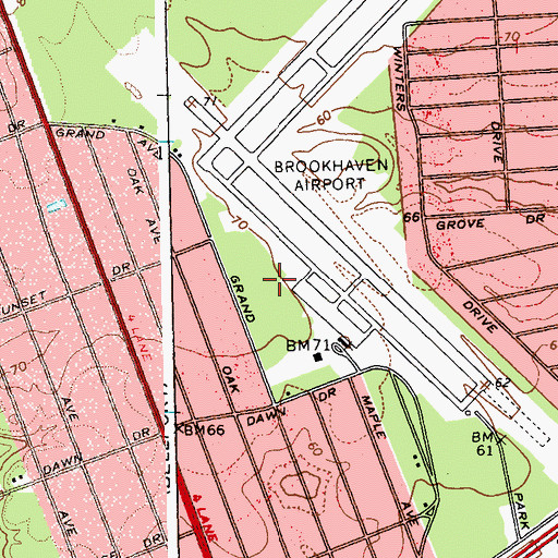Topographic Map of Brookhaven Airport, NY