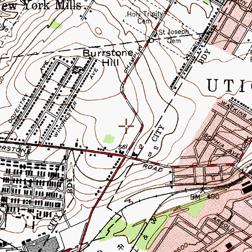 Topographic Map of Saint Lukes Memorial Hospital Heliport, NY