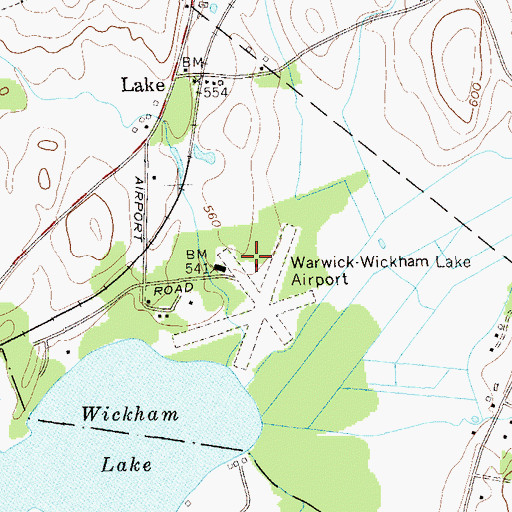 Topographic Map of Warwick Municipal Airport, NY