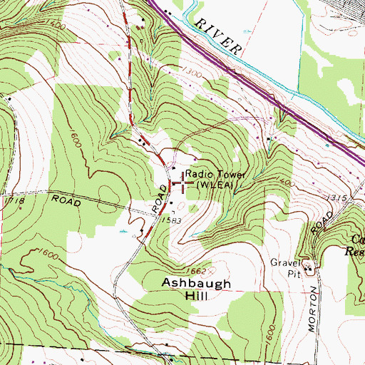 Topographic Map of WLEA-AM (Hornell), NY