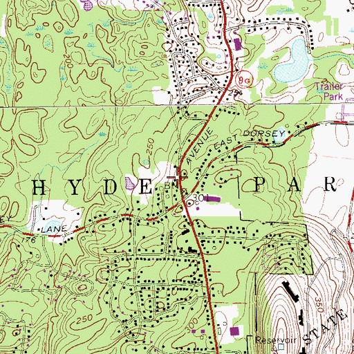 Topographic Map of WHVW-AM (Hyde Park), NY