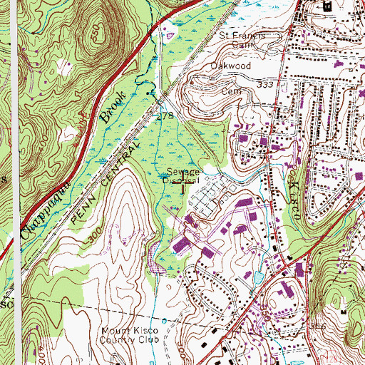 Topographic Map of WVIP-AM (Mount Kisco), NY