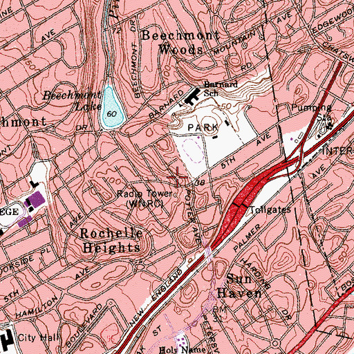 Topographic Map of WVOX-AM (New Rochelle), NY
