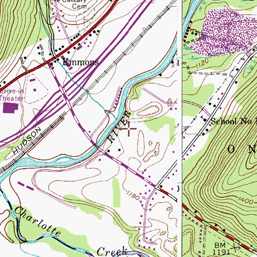 Topographic Map of WDOS-AM (Oneonta), NY