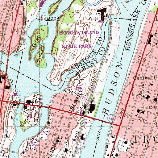 Topographic Map of WHAZ-AM (Troy), NY