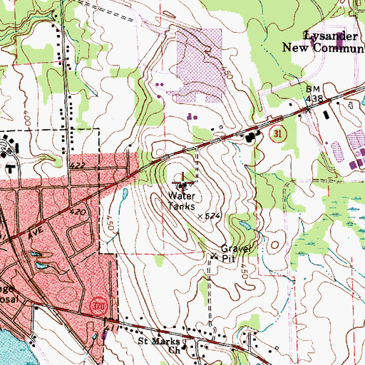 Topographic Map of WBXL-FM (Baldwinsville), NY