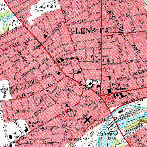 Topographic Map of WGFR-FM (Glens Falls), NY