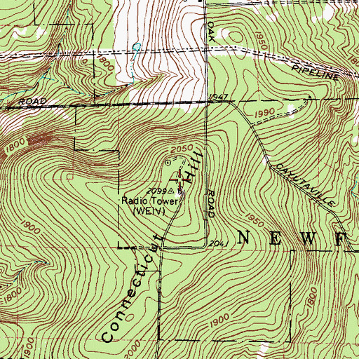 Topographic Map of WQNY-FM (Ithaca), NY