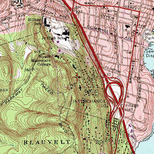 Topographic Map of WNYK-FM (Nyack), NY