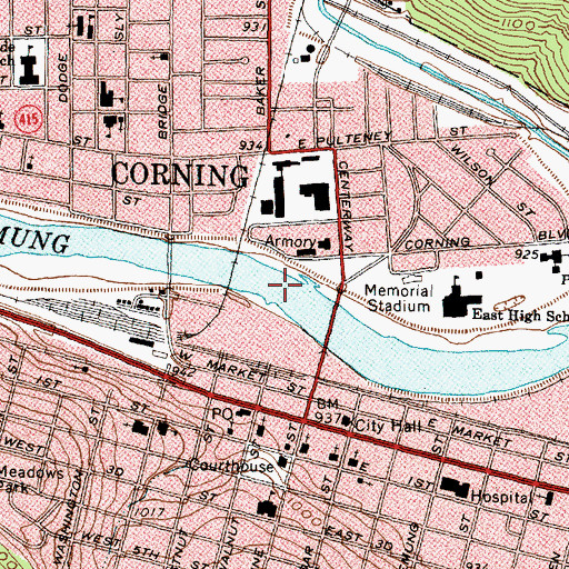 Topographic Map of City of Corning, NY