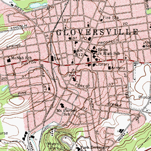 Topographic Map of City of Gloversville, NY