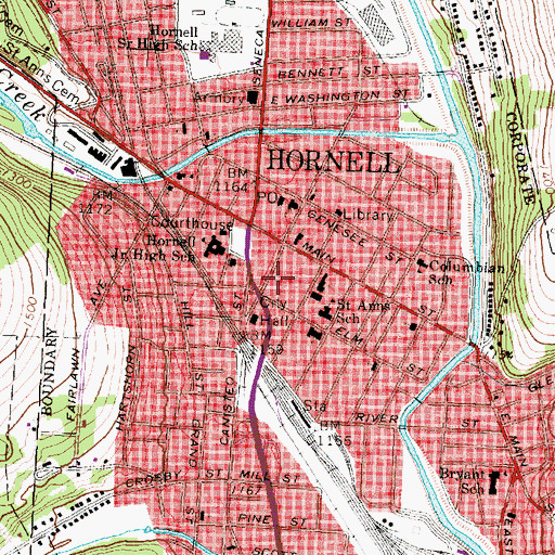 Topographic Map of City of Hornell, NY