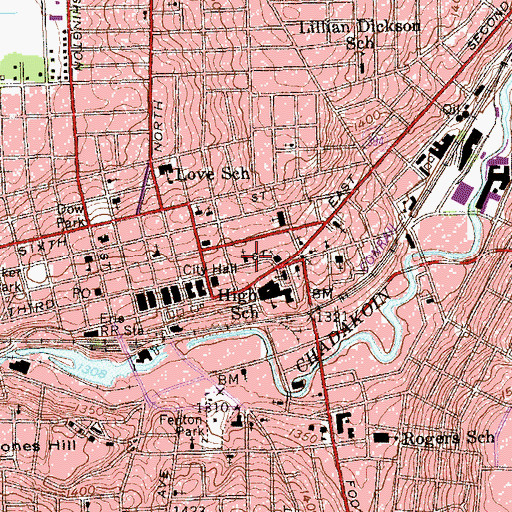 Topographic Map of City of Jamestown, NY