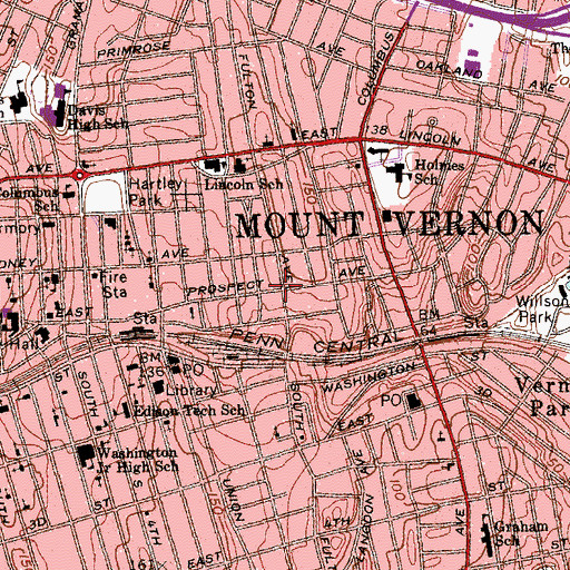 Topographic Map of City of Mount Vernon, NY