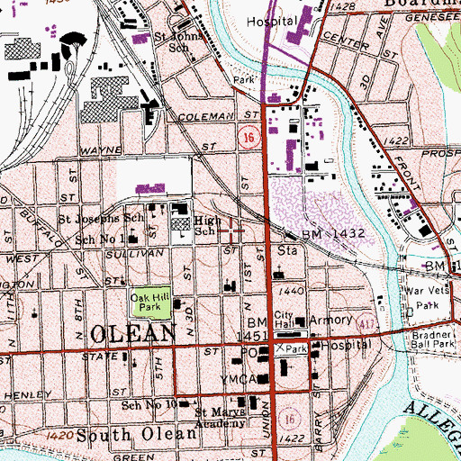Topographic Map of City of Olean, NY