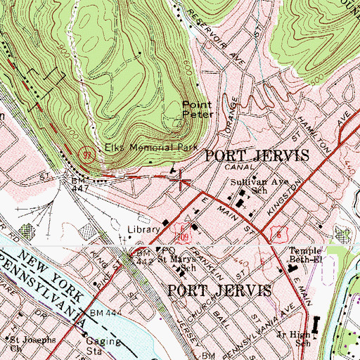 Topographic Map of City of Port Jervis, NY