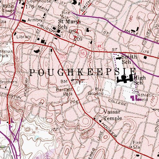 Topographic Map of City of Poughkeepsie, NY