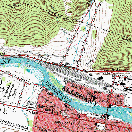 Topographic Map of City of Salamanca, NY
