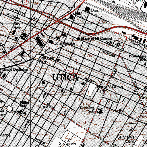 Topographic Map of City of Utica, NY