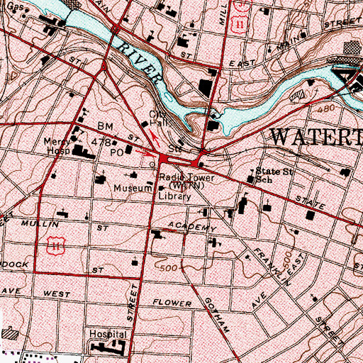 Topographic Map of City of Watertown, NY