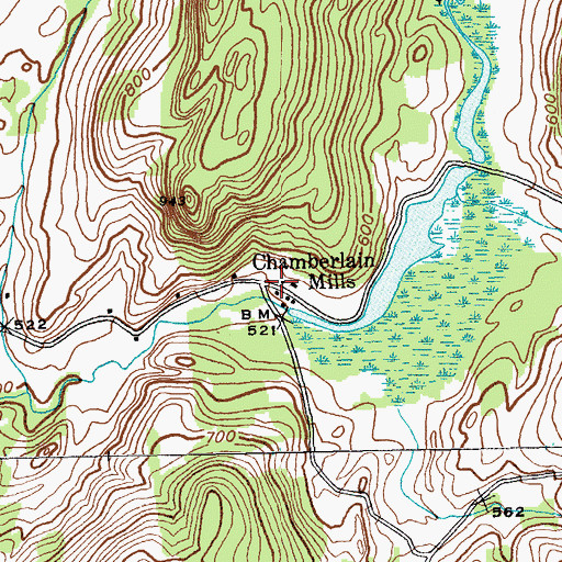 Topographic Map of Chamberlin Mills, NY