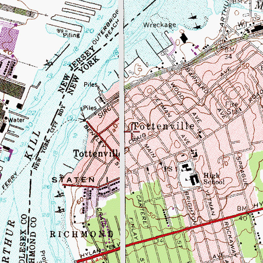 Topographic Map of Tottenville, NY