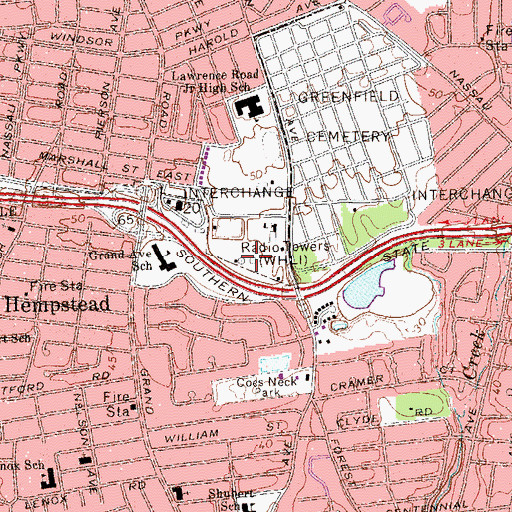 Topographic Map of WHLI-AM (Hempstead), NY