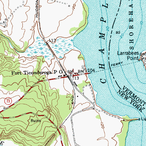 Topographic Map of WIPS-AM (Ticonderoga), NY