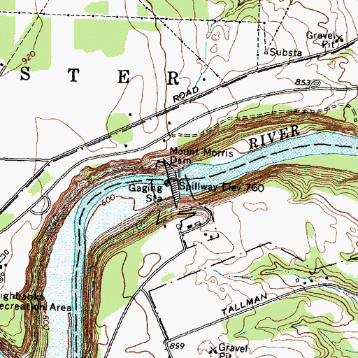 Topographic Map of Mount Morris Lake, NY